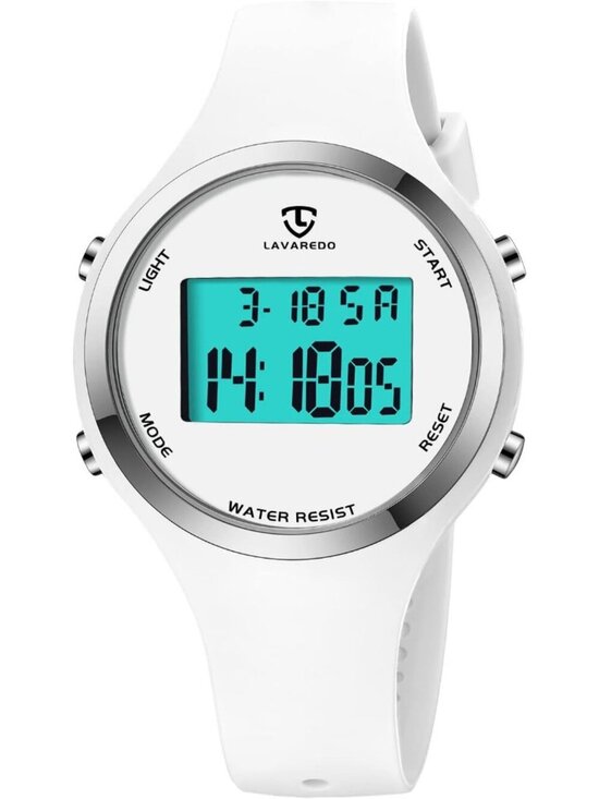 Womens All White Quartz Chronograph Waterproof Outdoor Sport Alarm Digital Watch main image 6